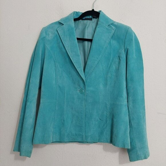(R)elativity Women's Leather  Blazer Jacket One Button Marine Blue Size Medium - Picture 1 of 6